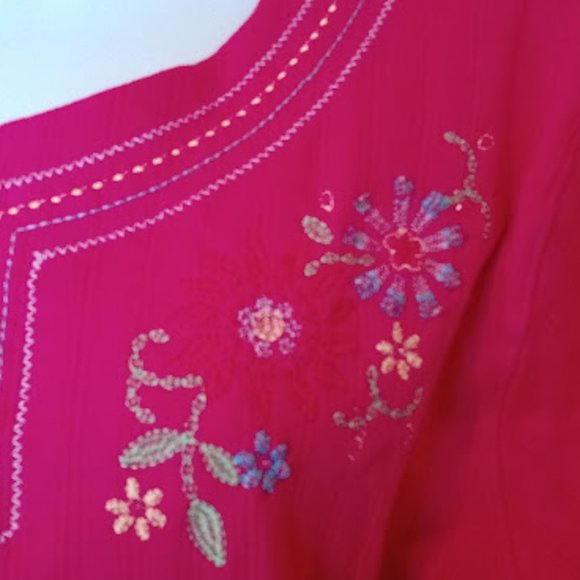 ---  Salmon Pink Embellished Embroidered Ribbed Cotton  Tee T-shirt Women 2X - Picture 2 of 2